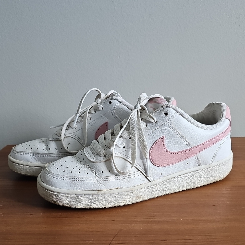 Nike Women's Court Vision Low Sneakers - White and Pink